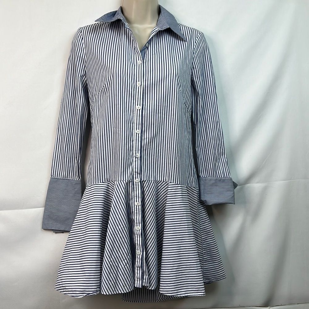Intermix blue and white striped poplin dress size small E UC